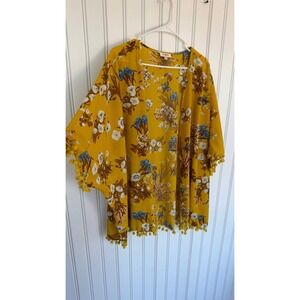 Umgee kimono wrap shawl ruana yellow oriental boho western cowgirl bold tassels